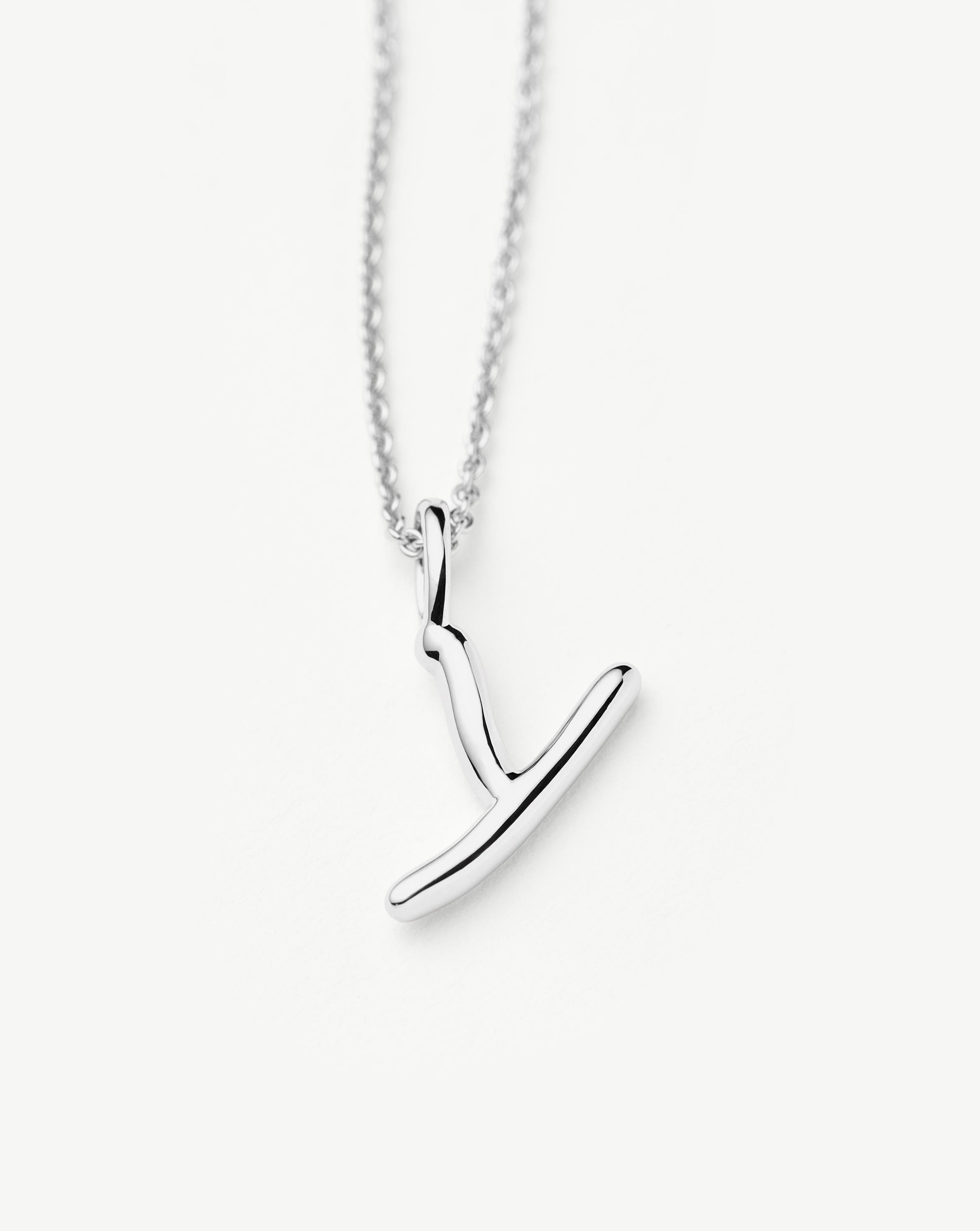 Curly Molten Mini Initial Necklace - Y | Sterling Silver