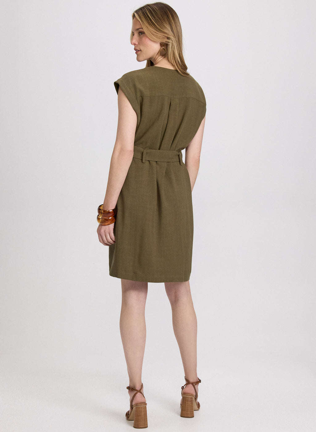 Belted Stretch Linen-Blend Dress