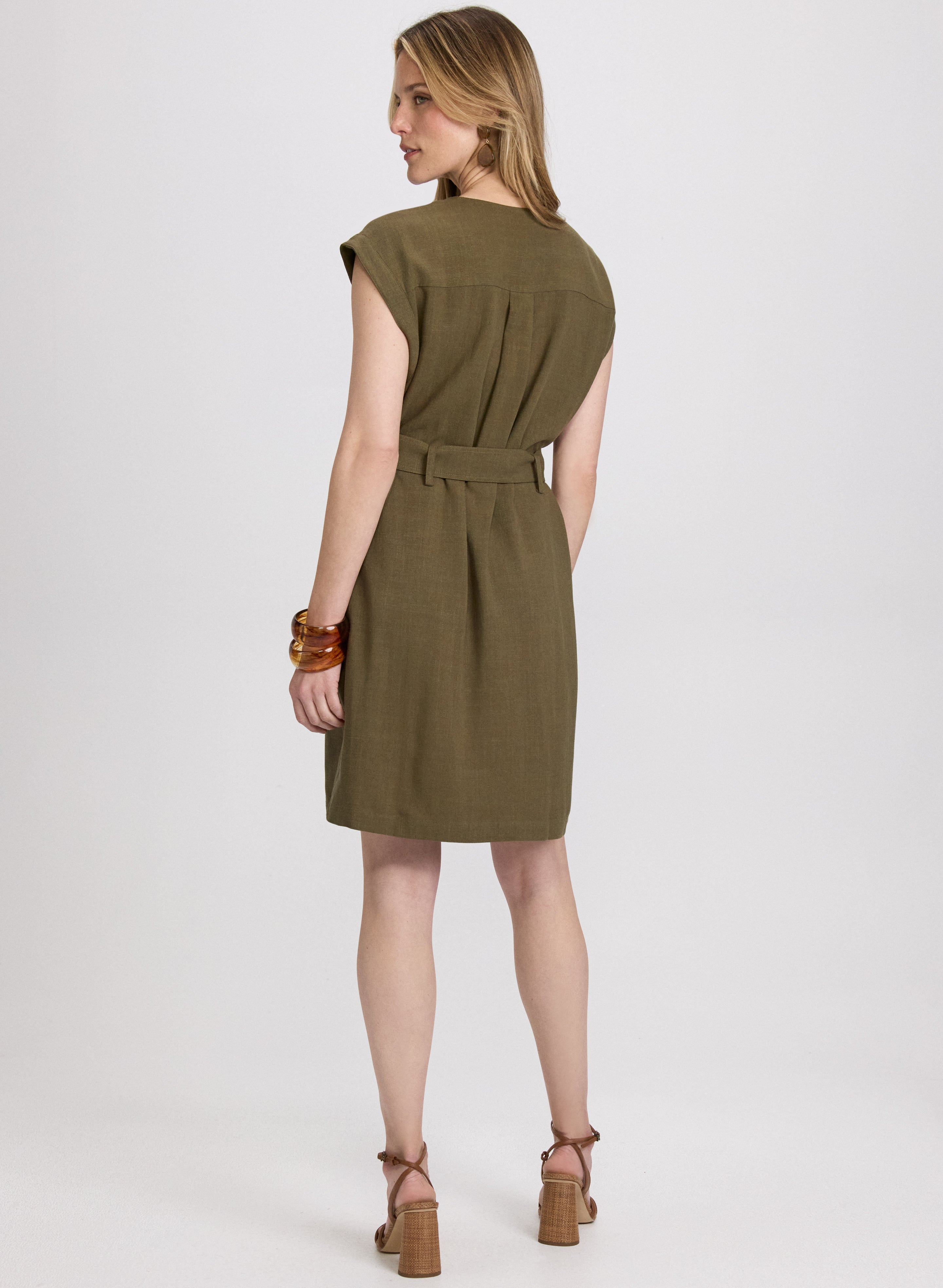Belted Stretch Linen-Blend Dress