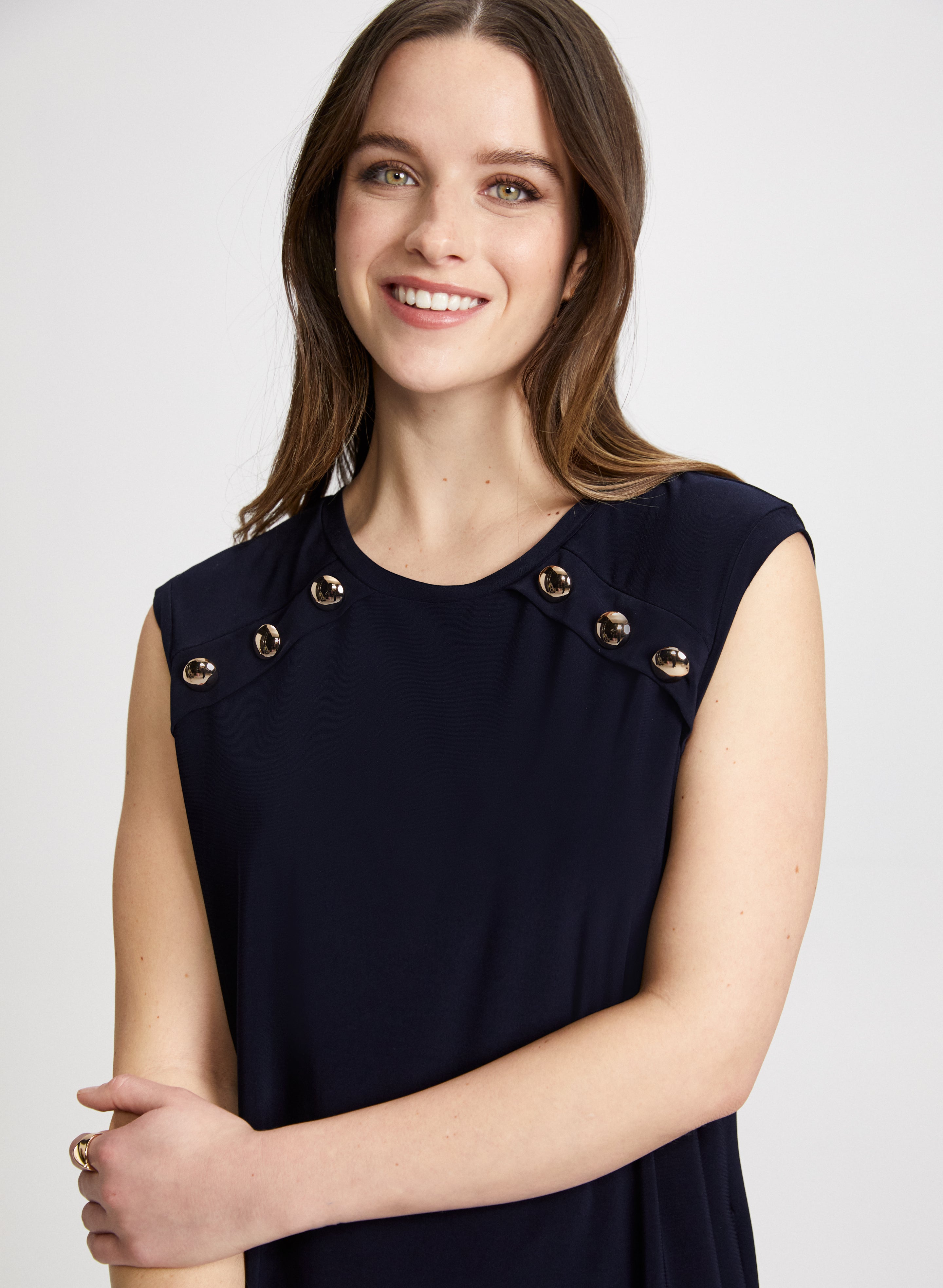 Decorative Button A-Line Dress