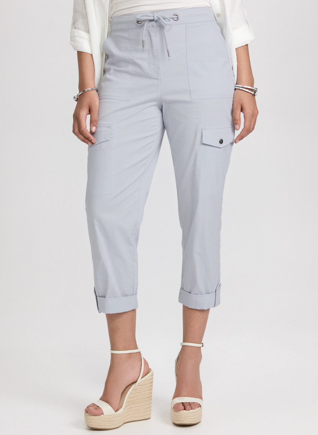 Cotton Drawstring Waist Cargo Capris