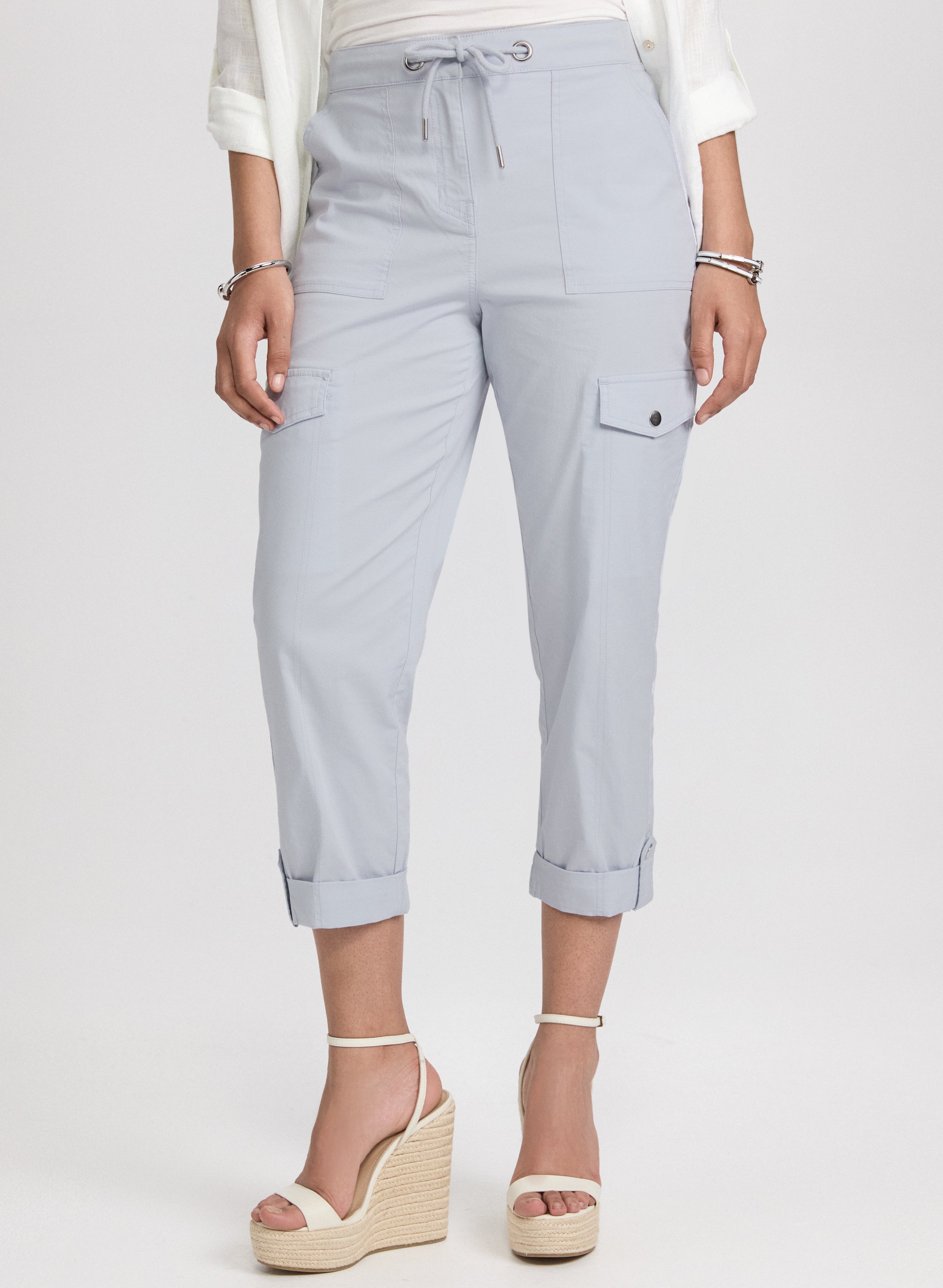 Cotton Drawstring Waist Cargo Capris