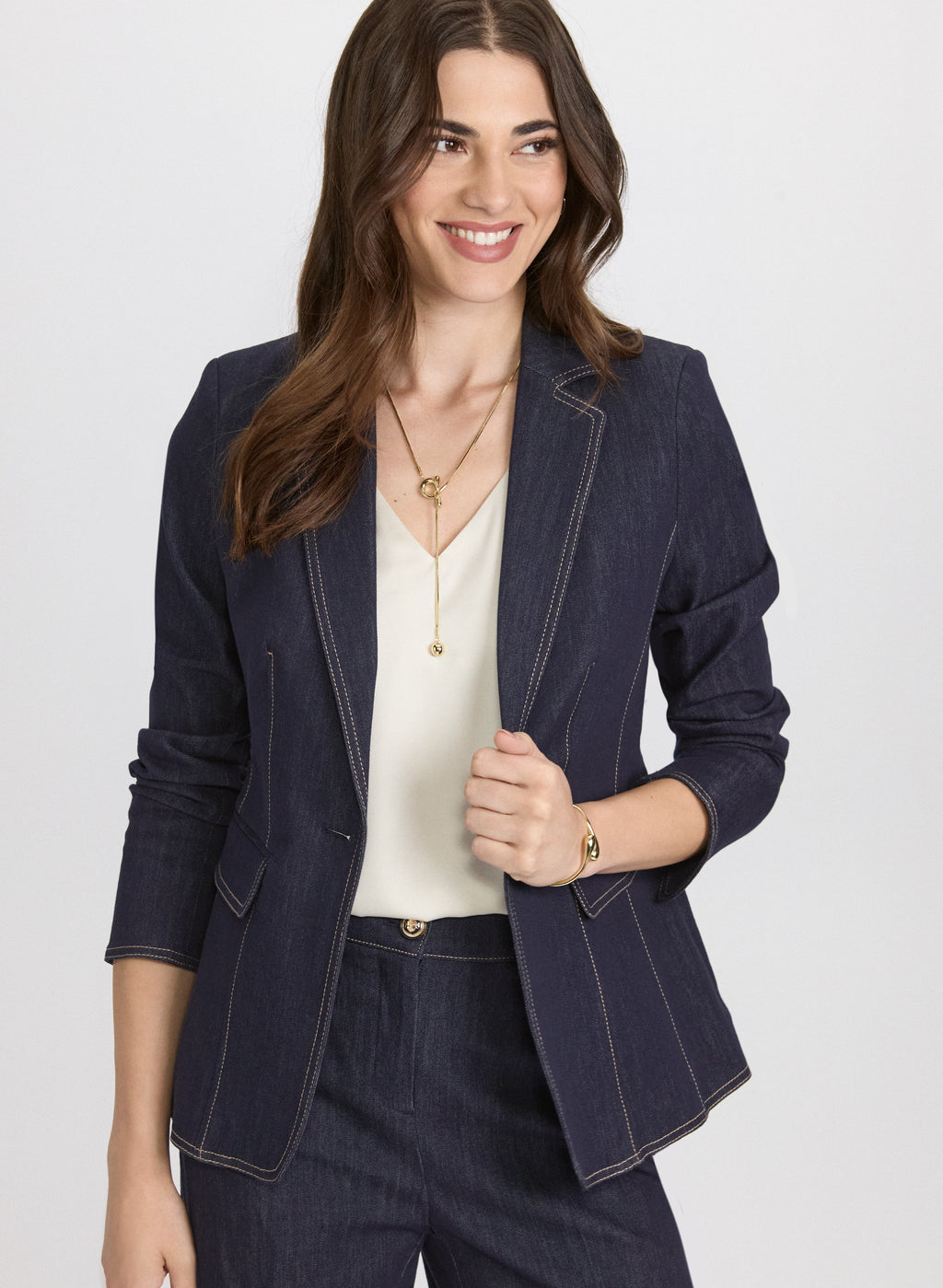 Contrast Stitch Denim Blazer