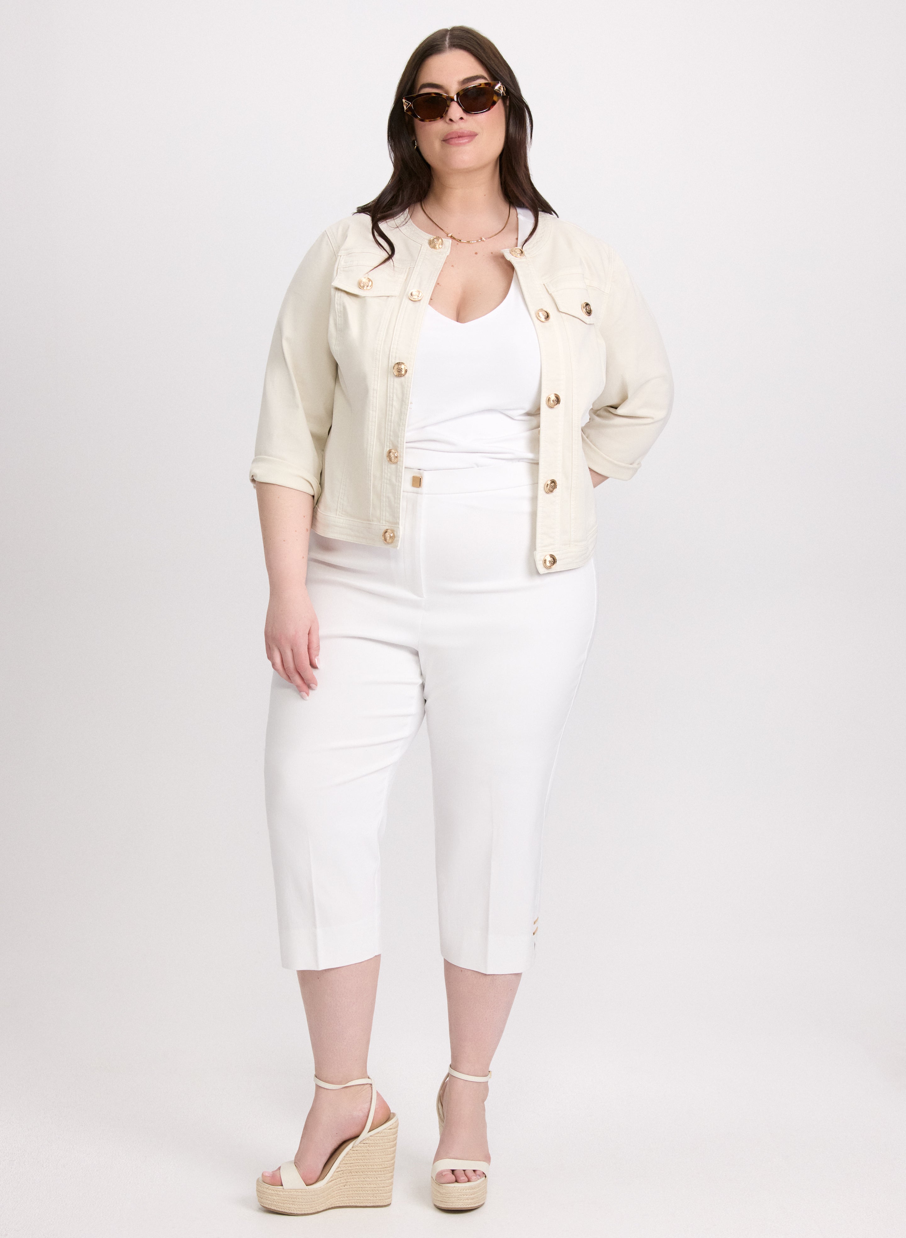 3/4 Sleeve Jean Jacket & High-Rise Bengaline Capris