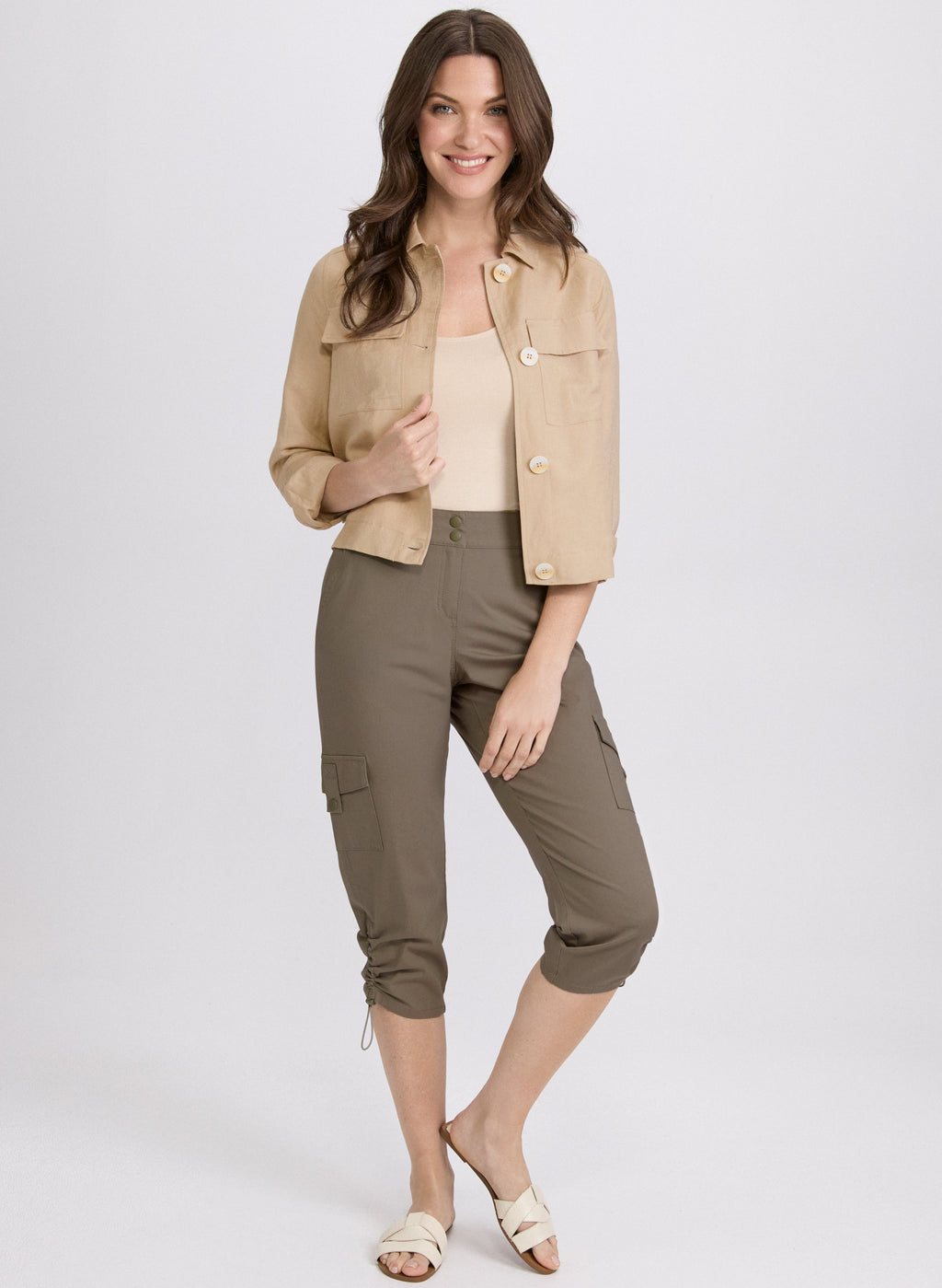 Cropped Drawstring Hem Cargo Pants