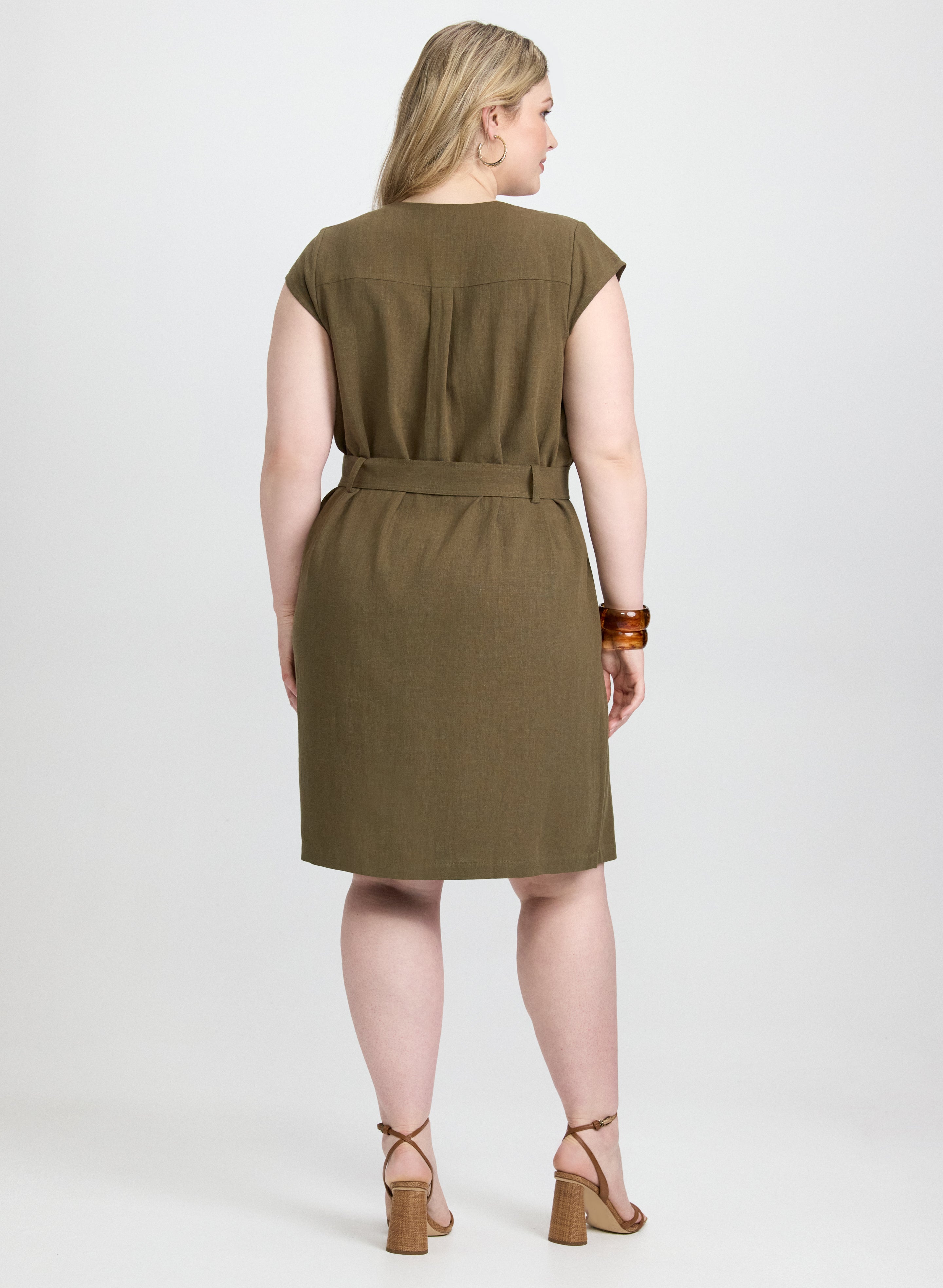 Belted Stretch Linen-Blend Dress