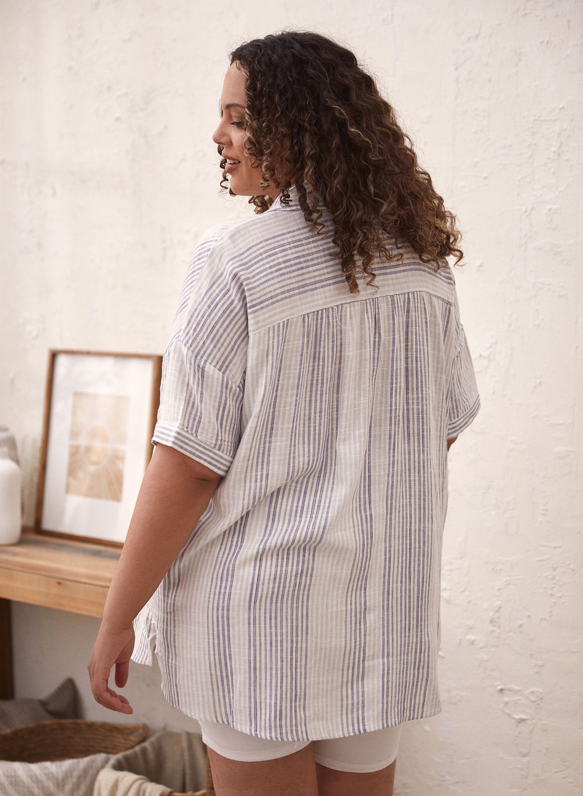 Dex - Stripe Print Linen Top