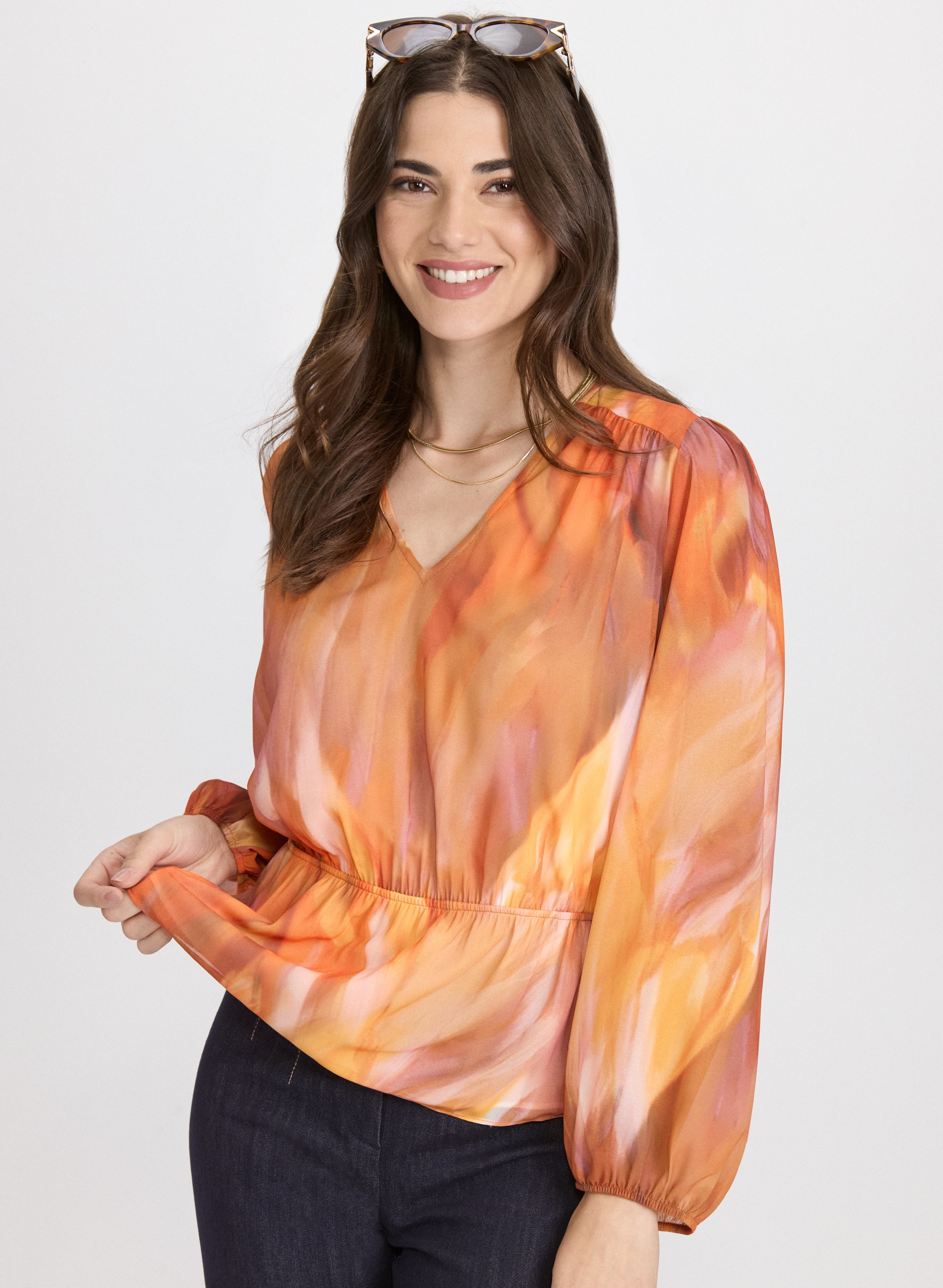 Abstract Peplum Blouse