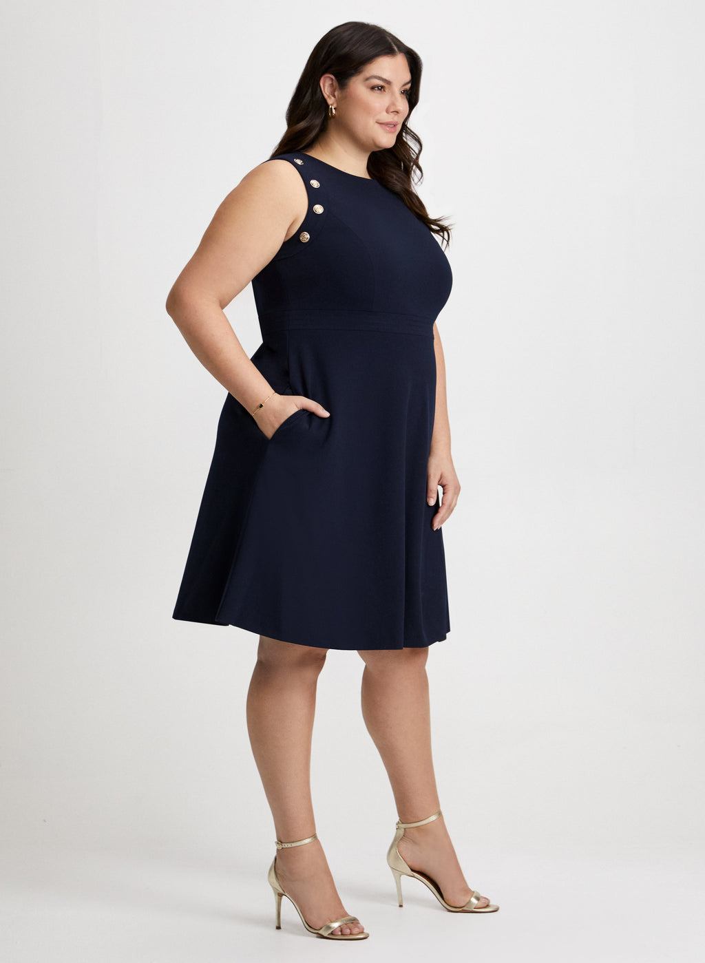 Button Detail Sleeveless Dress