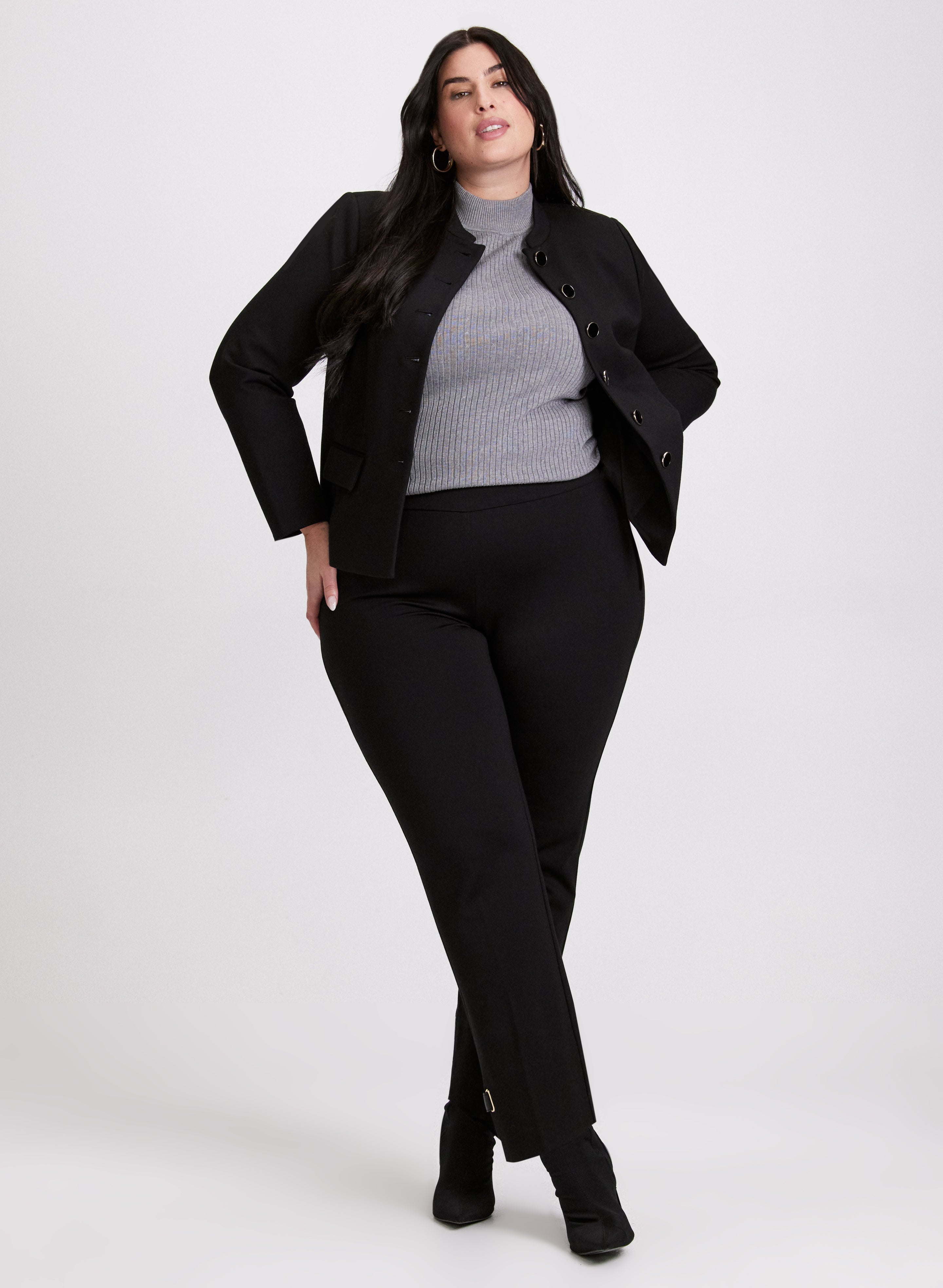 Crew Neck Button-Down Jacket & Sophia Slim-Leg Pants