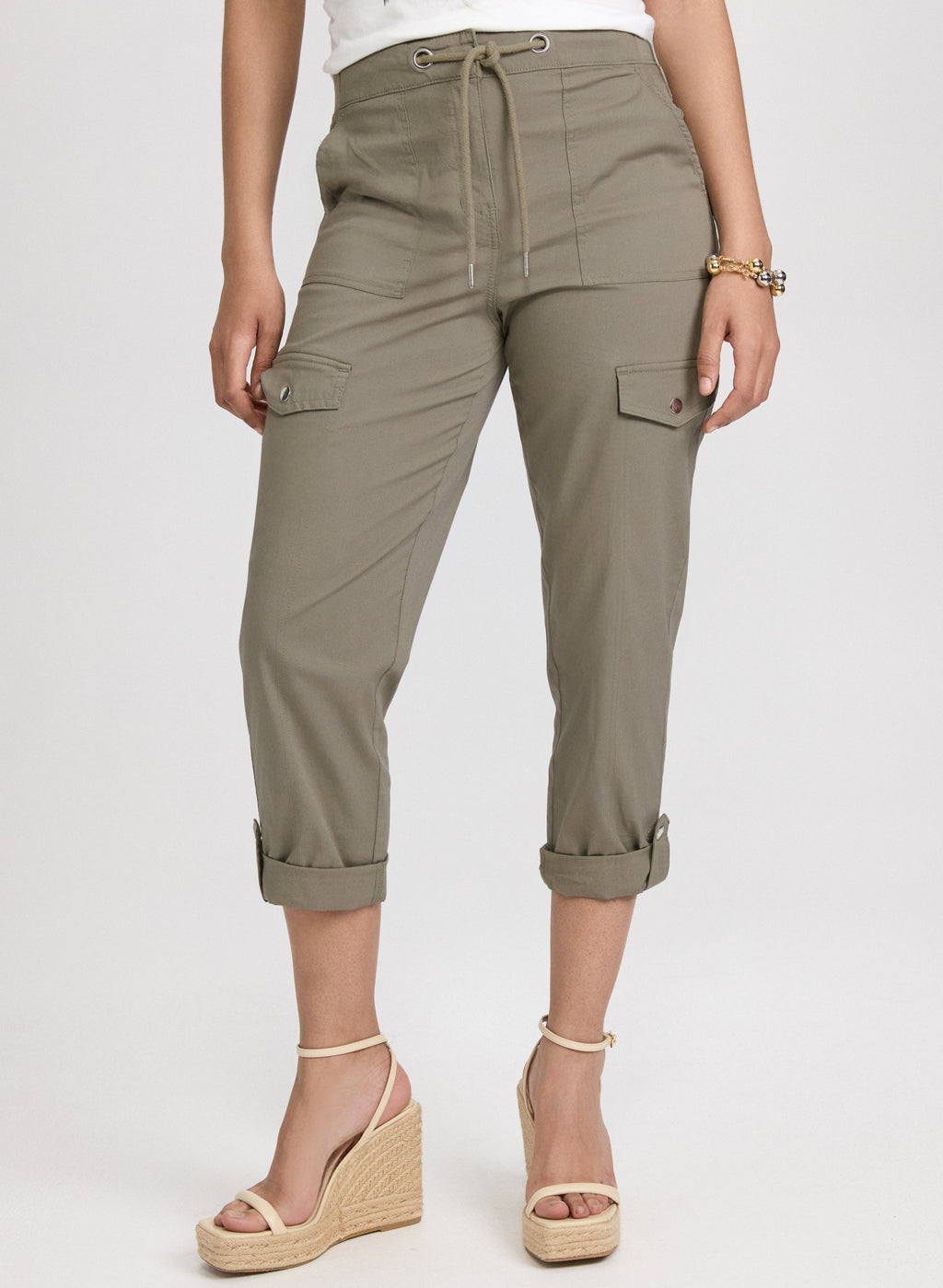 Cotton Drawstring Waist Cargo Capris