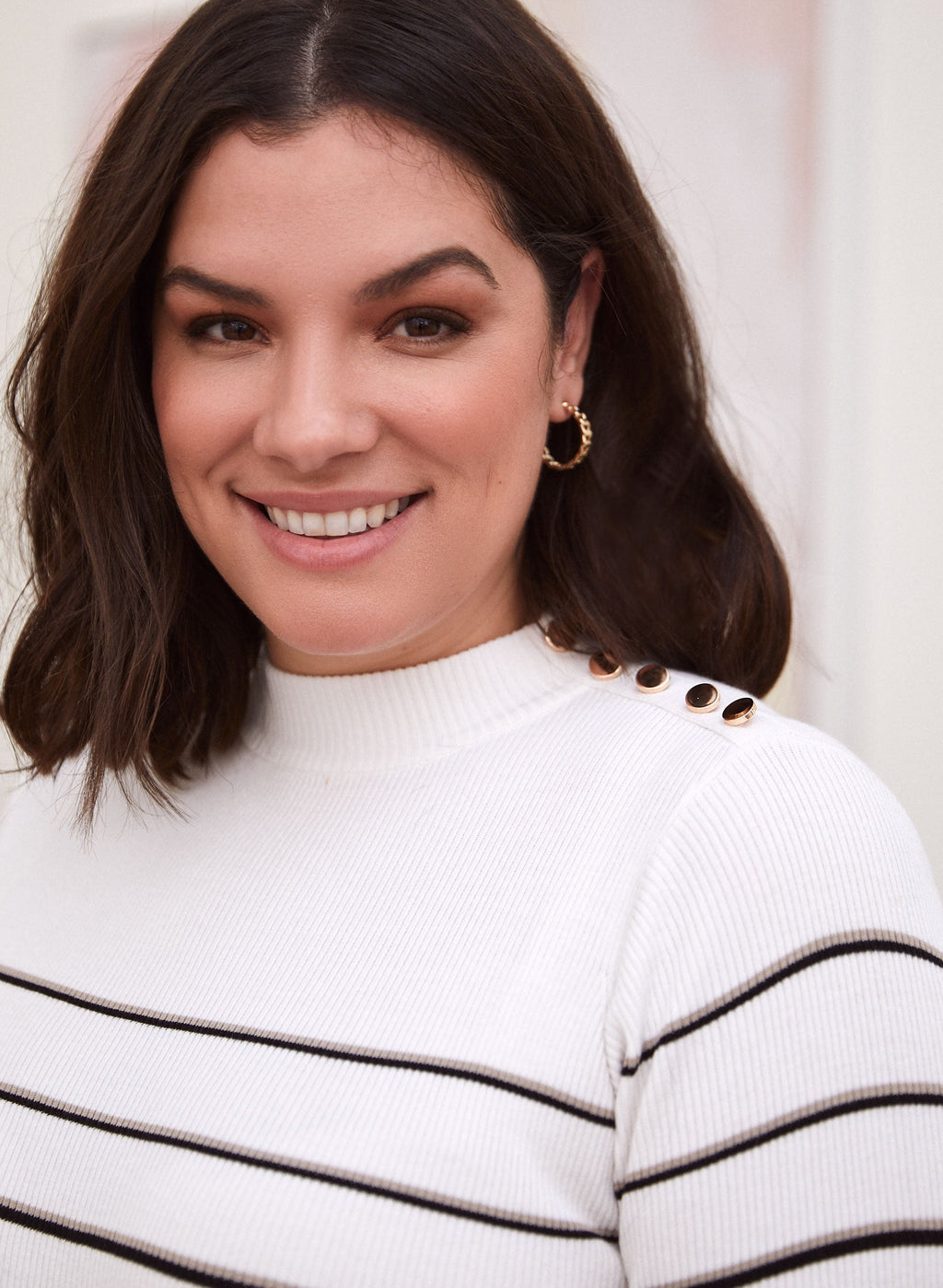 Button Detail Stripe Print Sweater