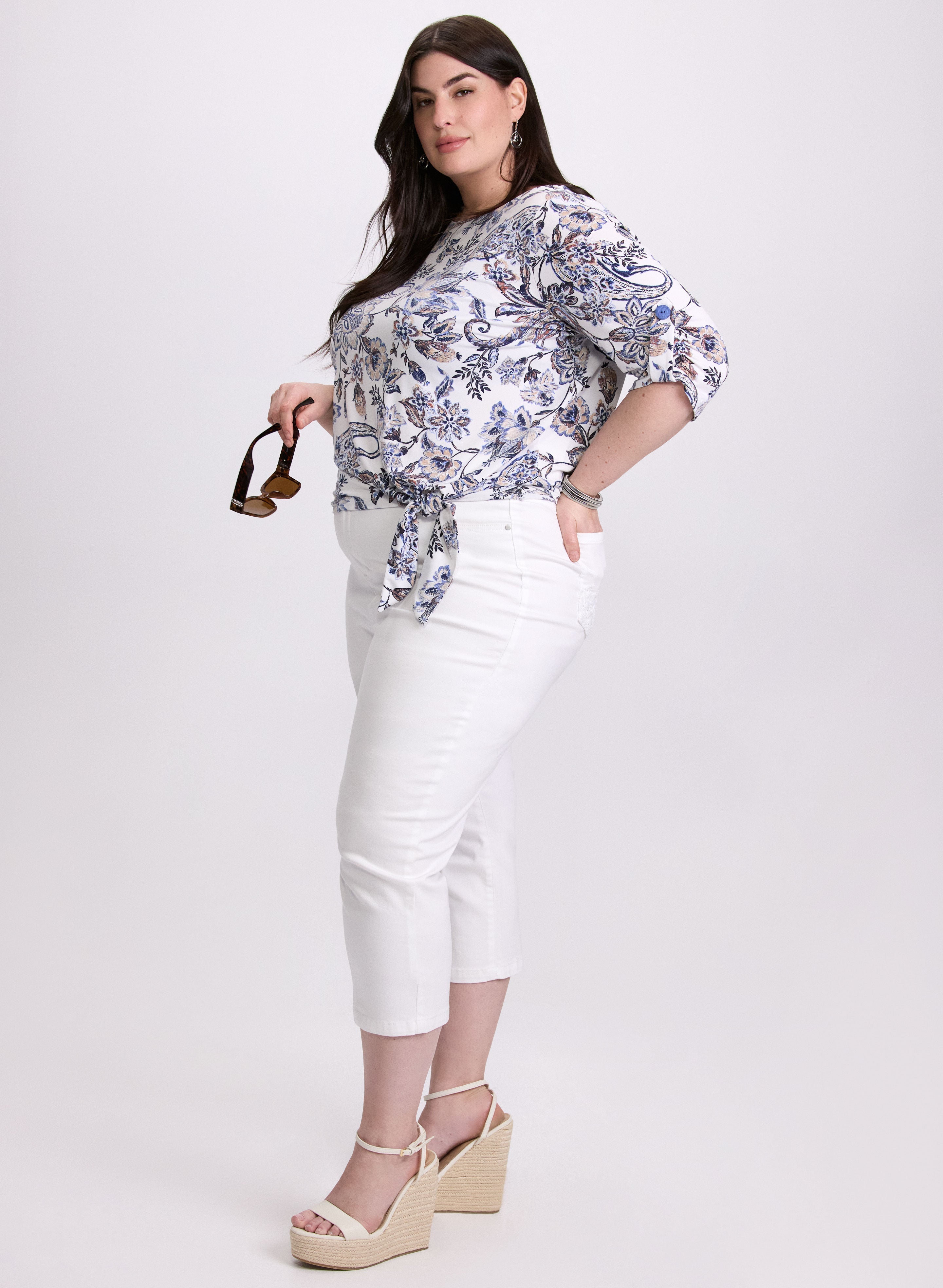 Crochet Trim Denim Capris