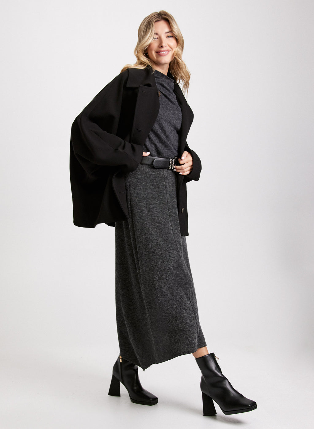 Asymmetric Hem Midi Skirt