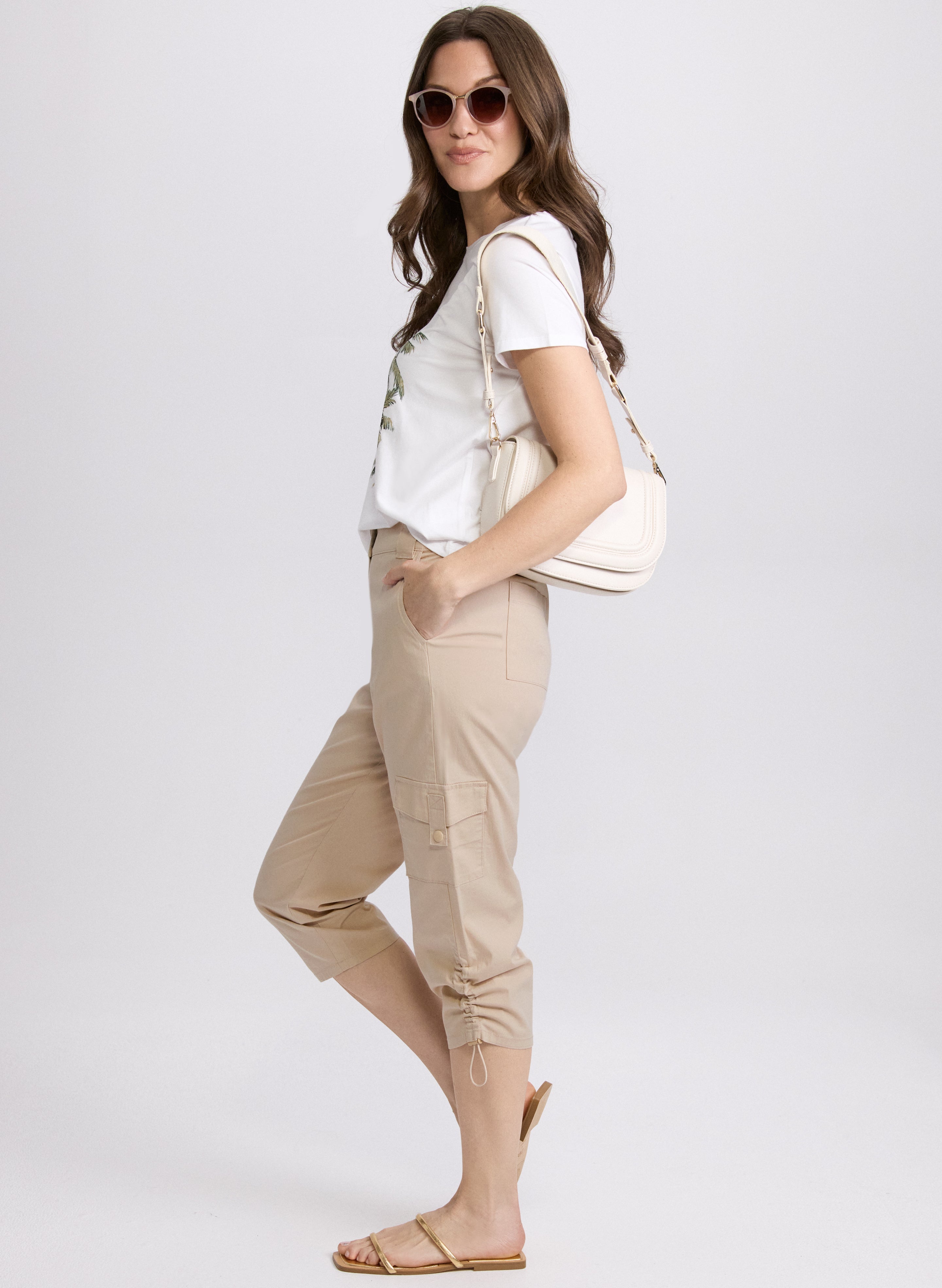 Cropped Drawstring Hem Cargo Pants