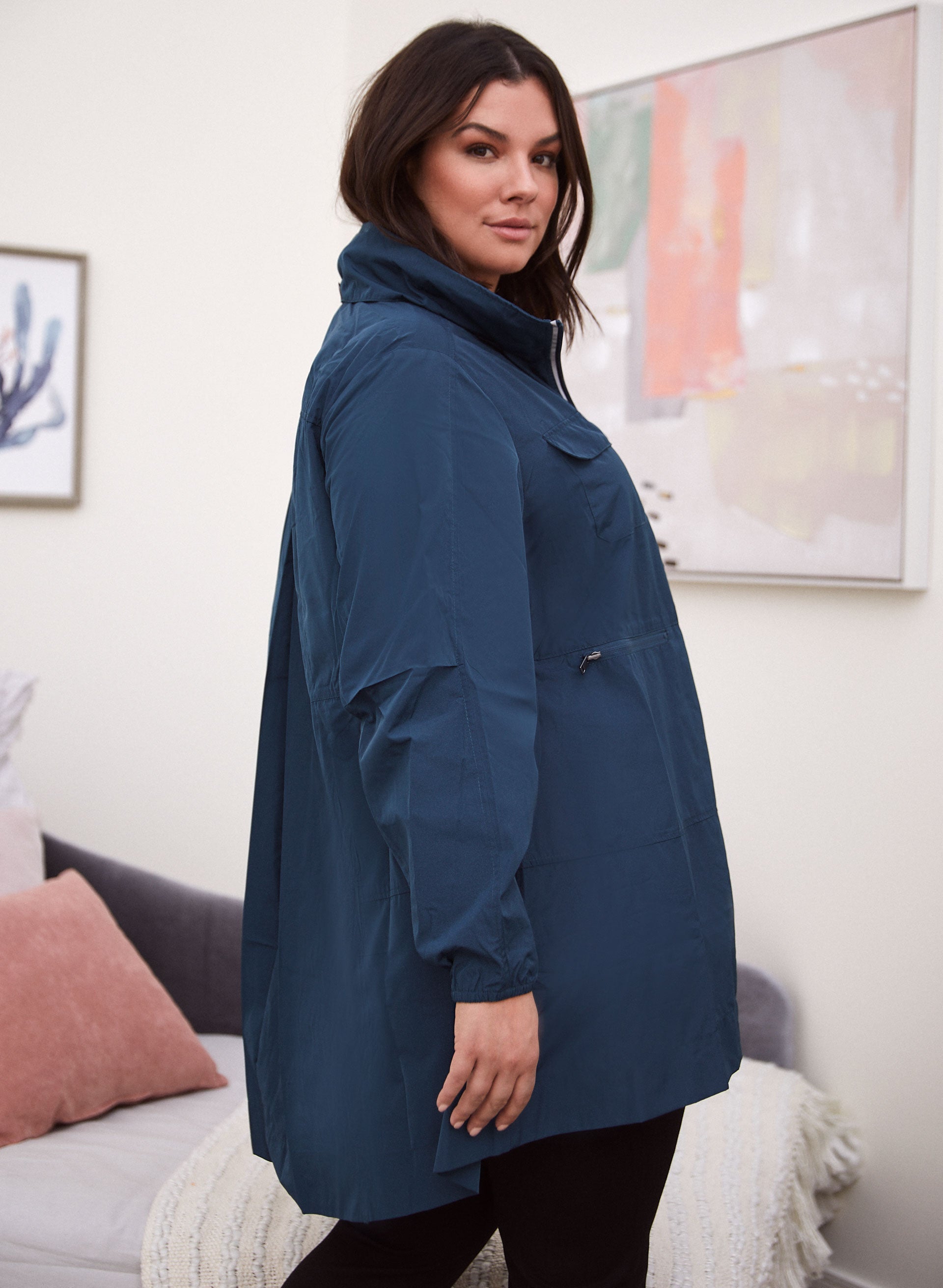 Contrast Zip Raincoat