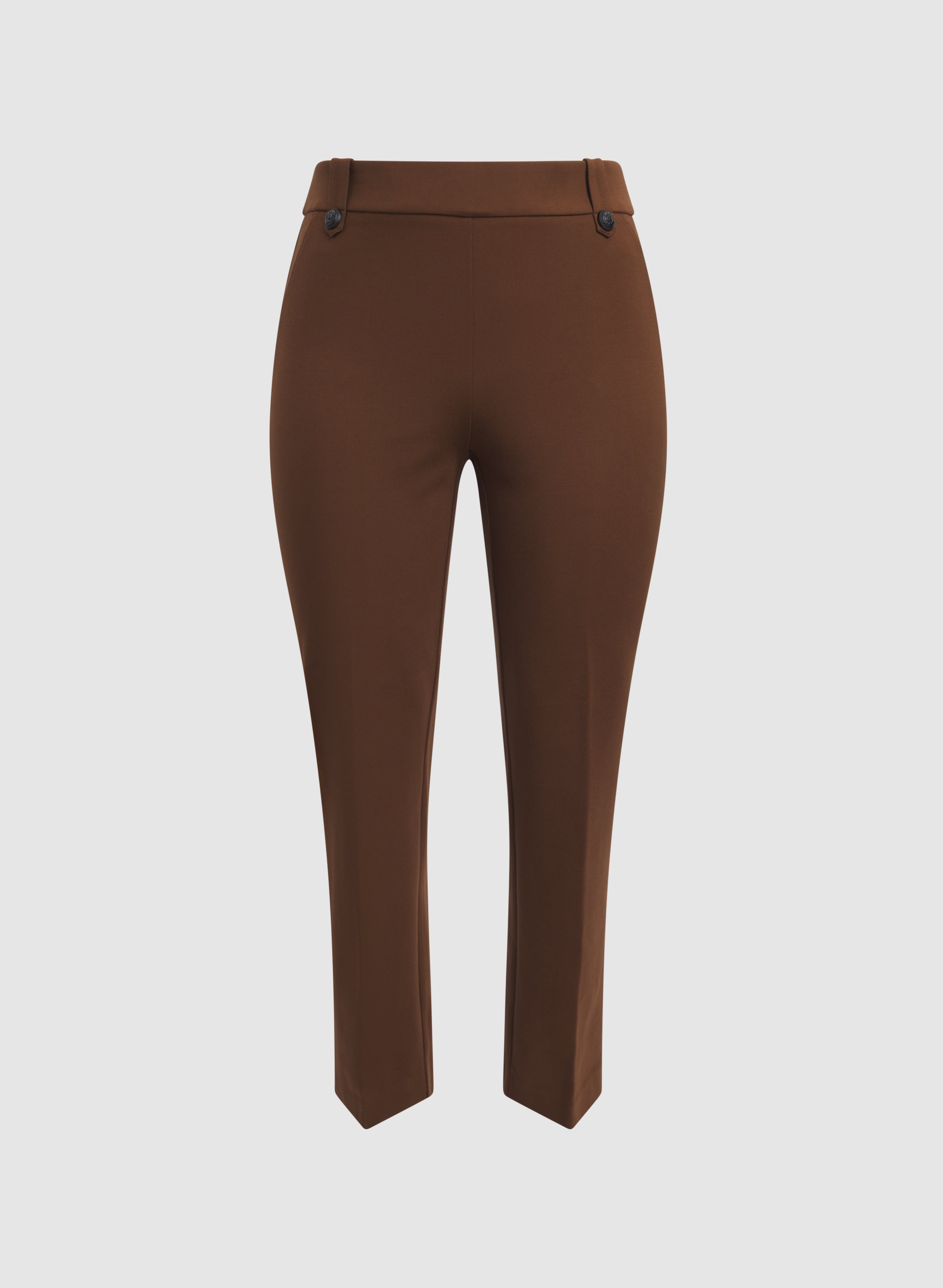 Ava Embossed Button Straight-Leg Pants