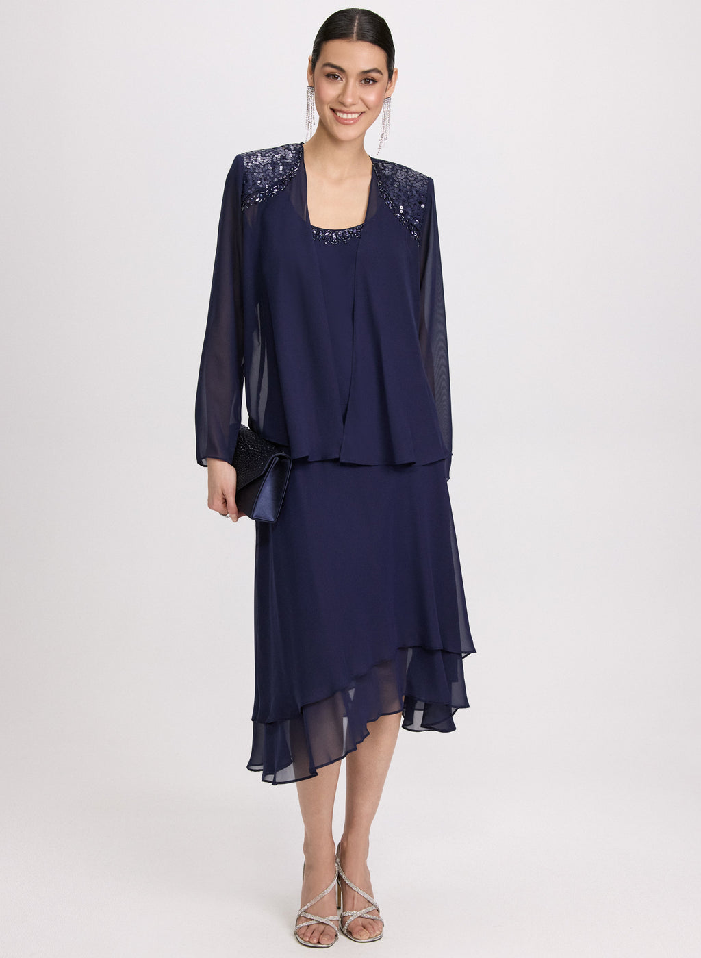 Chiffon Sequin Dress & Jacket Set