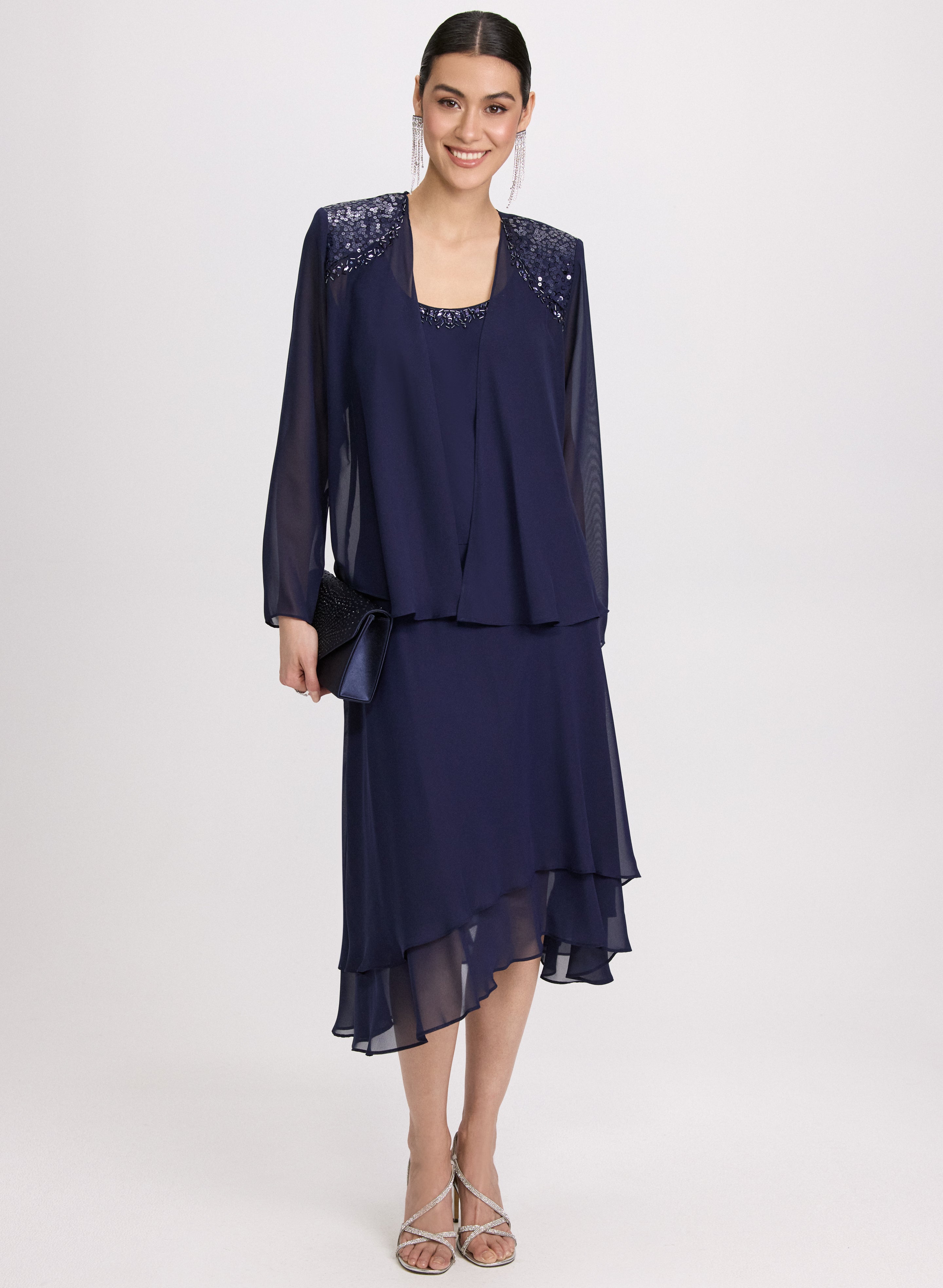 Chiffon Sequin Dress & Jacket Set