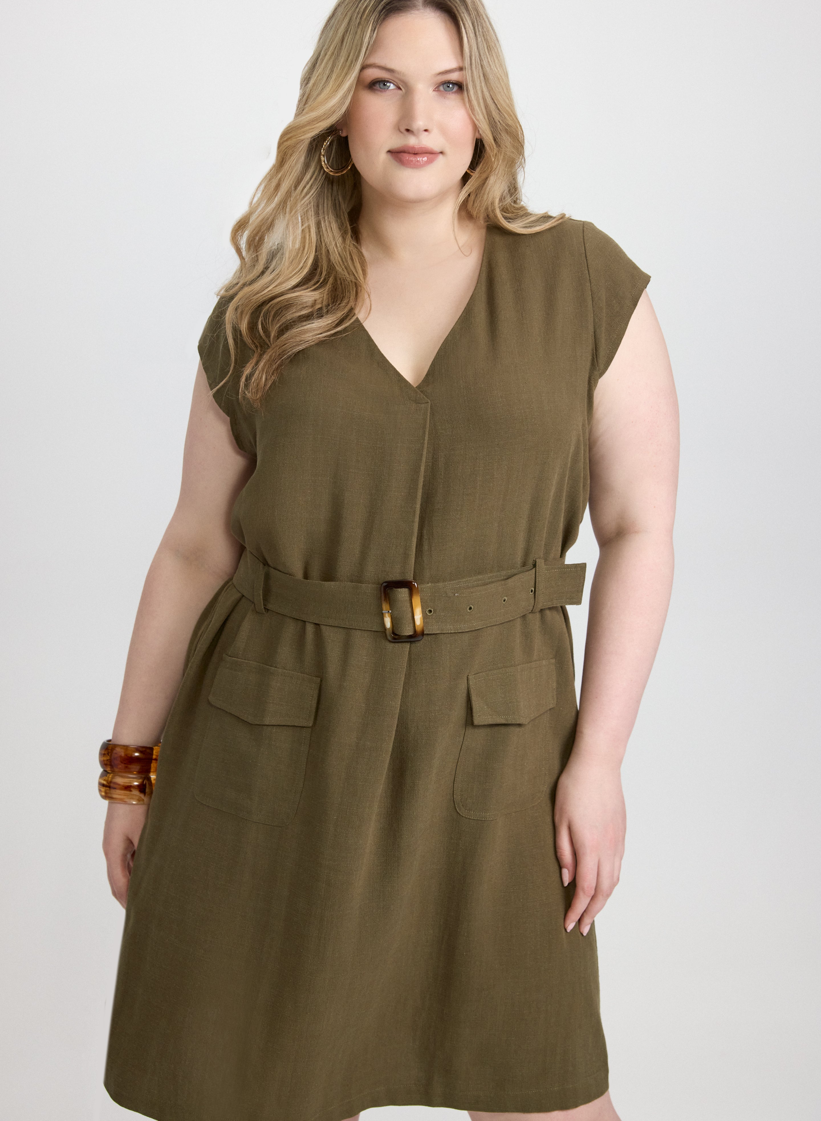 Belted Stretch Linen-Blend Dress