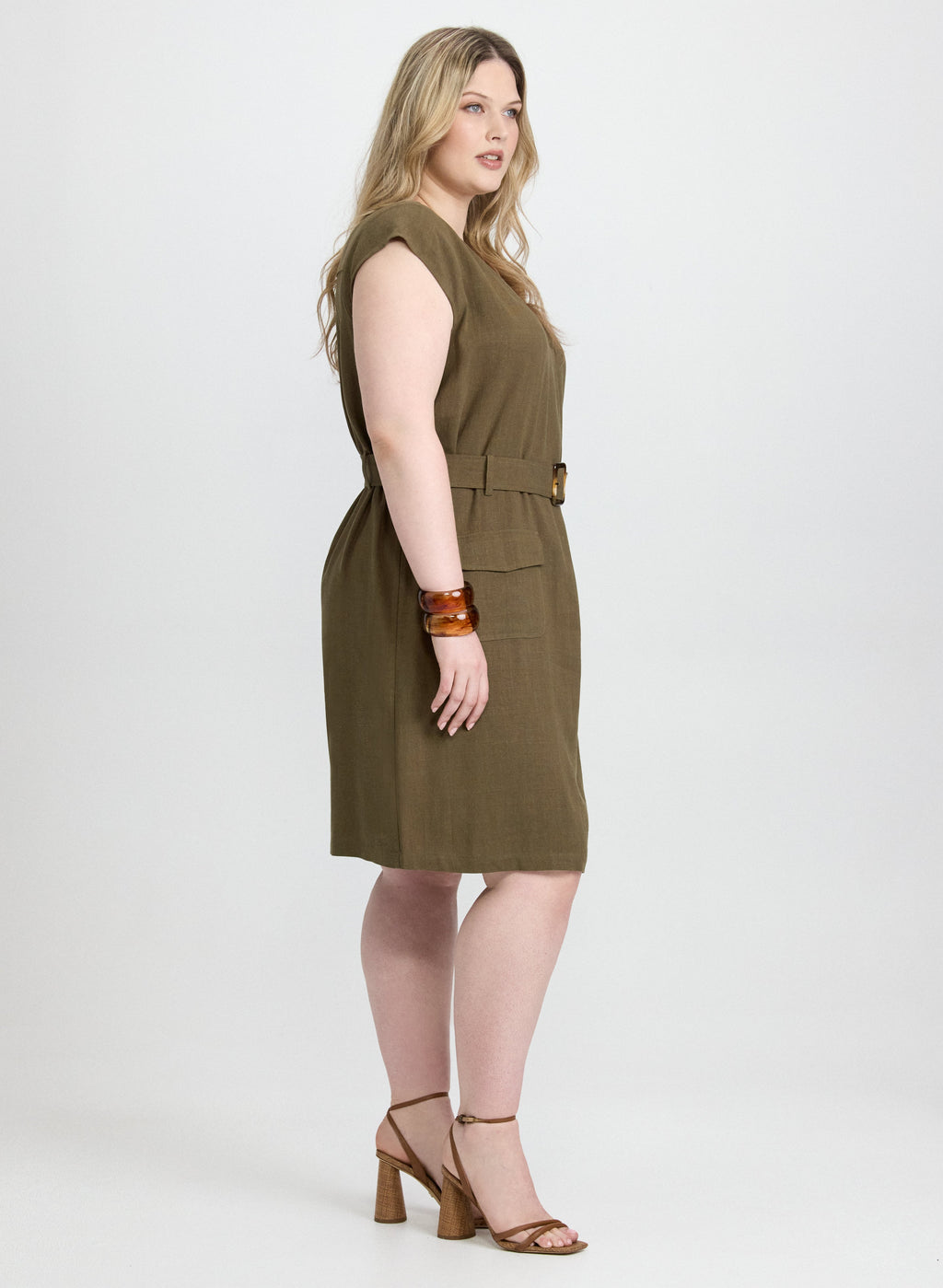 Belted Stretch Linen-Blend Dress