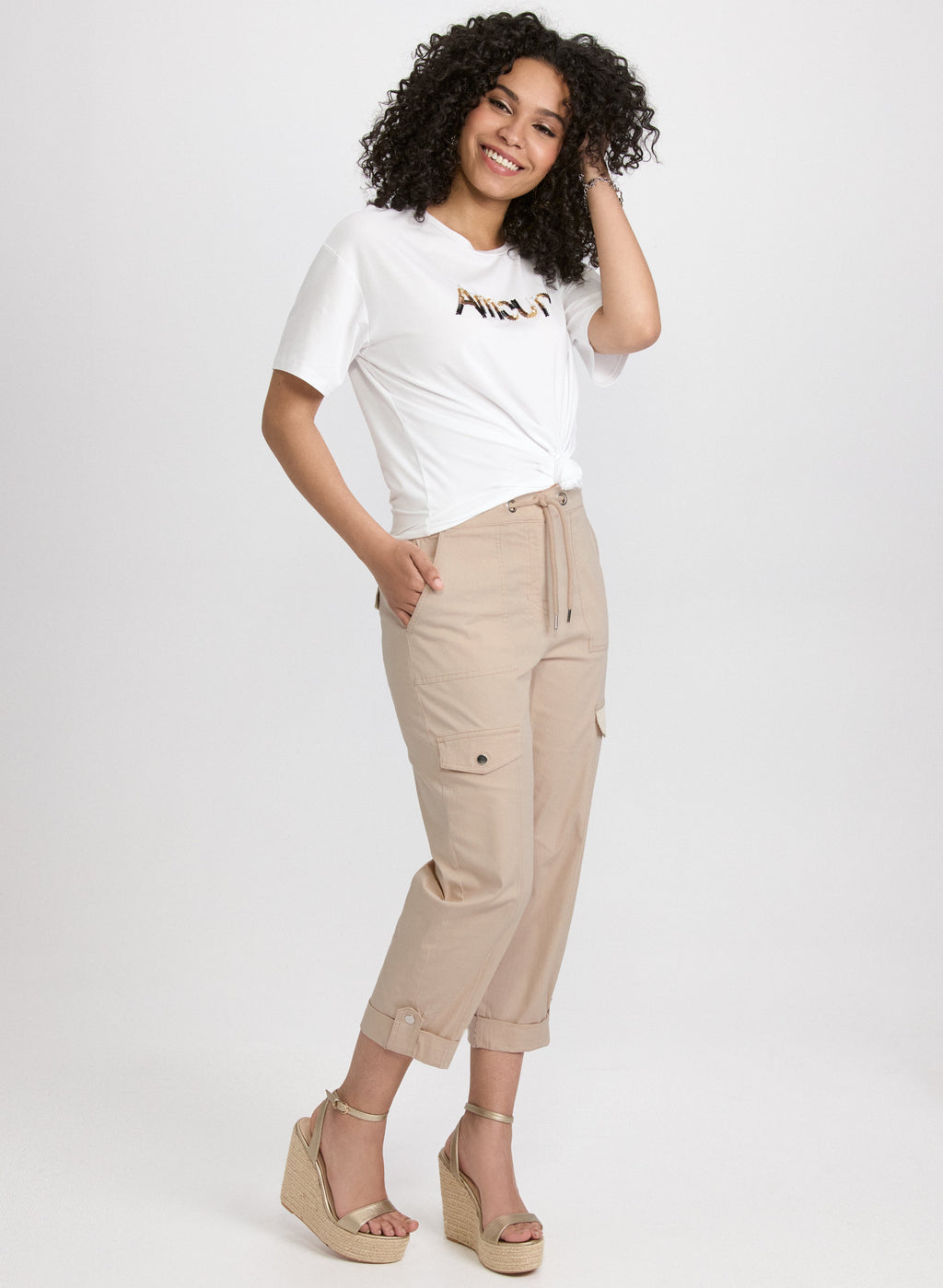 Cotton Drawstring Waist Cargo Capris