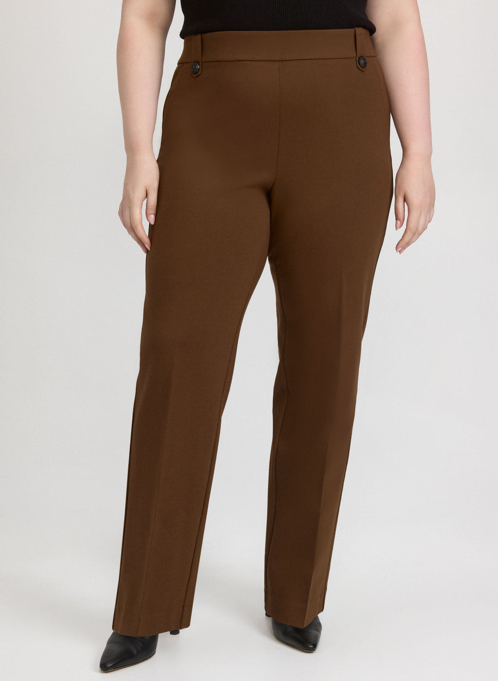 Ava Embossed Button Straight-Leg Pants