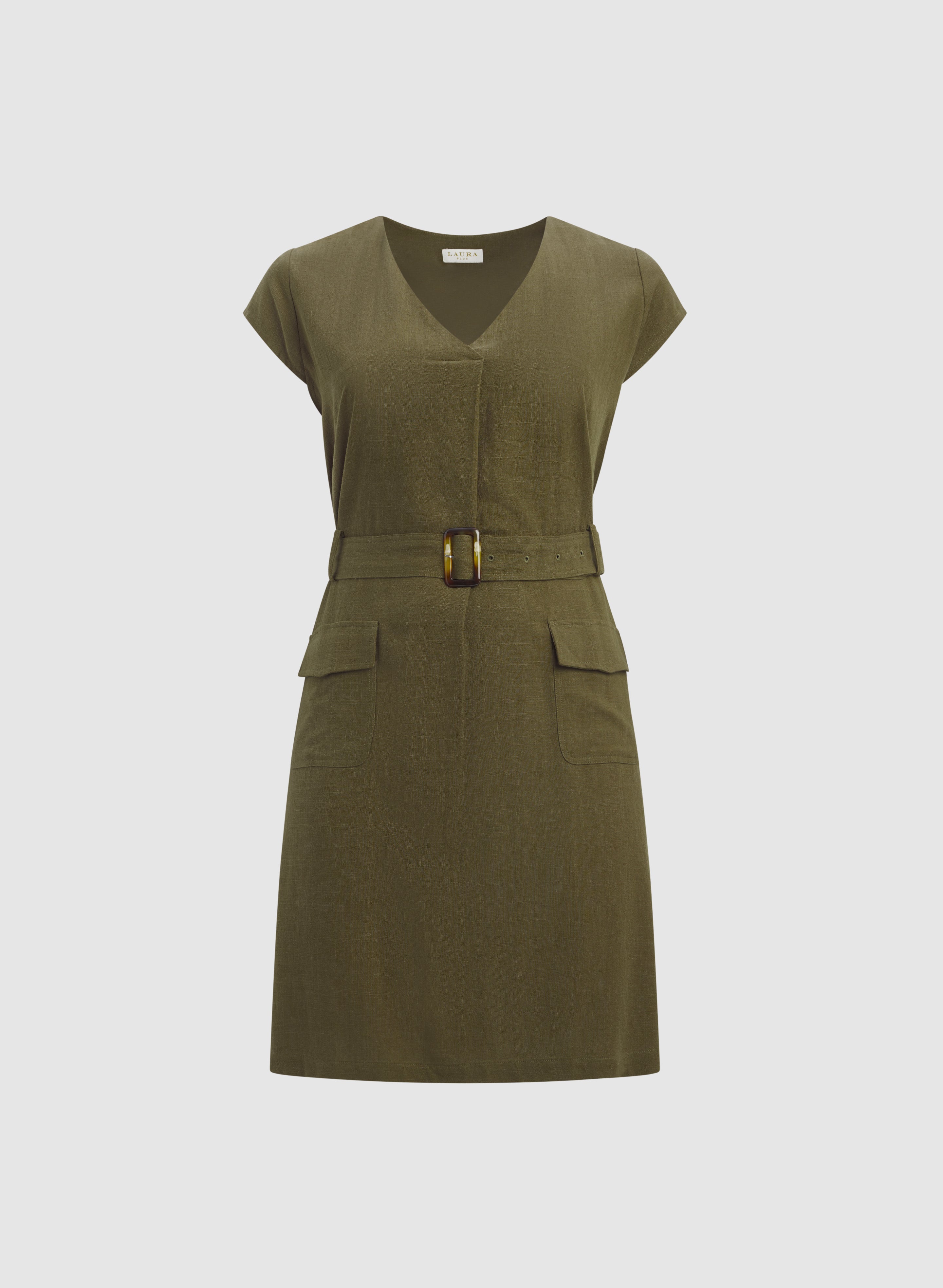 Belted Stretch Linen-Blend Dress