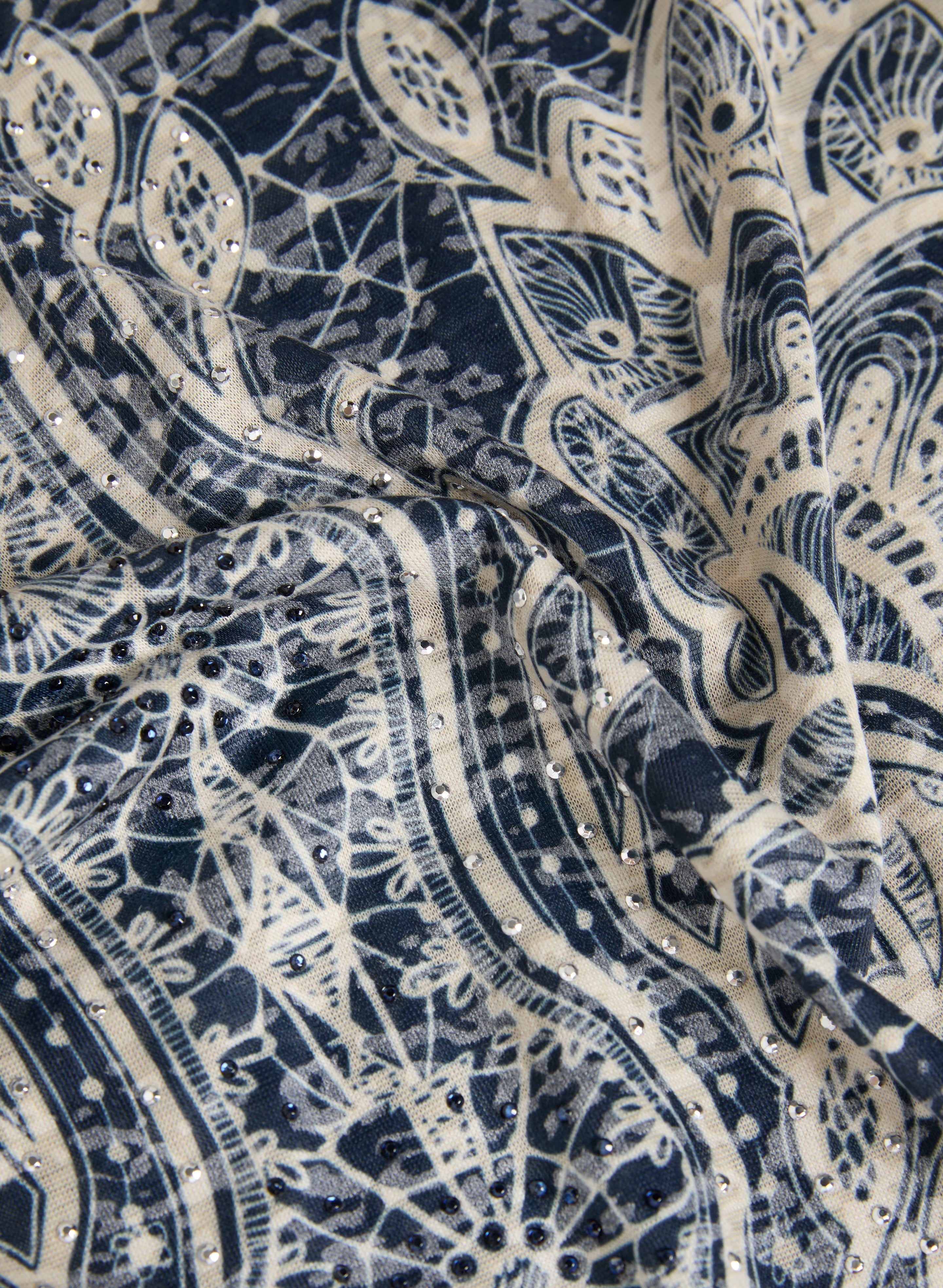 Abstract Rhinestone Embellished T-Shirt