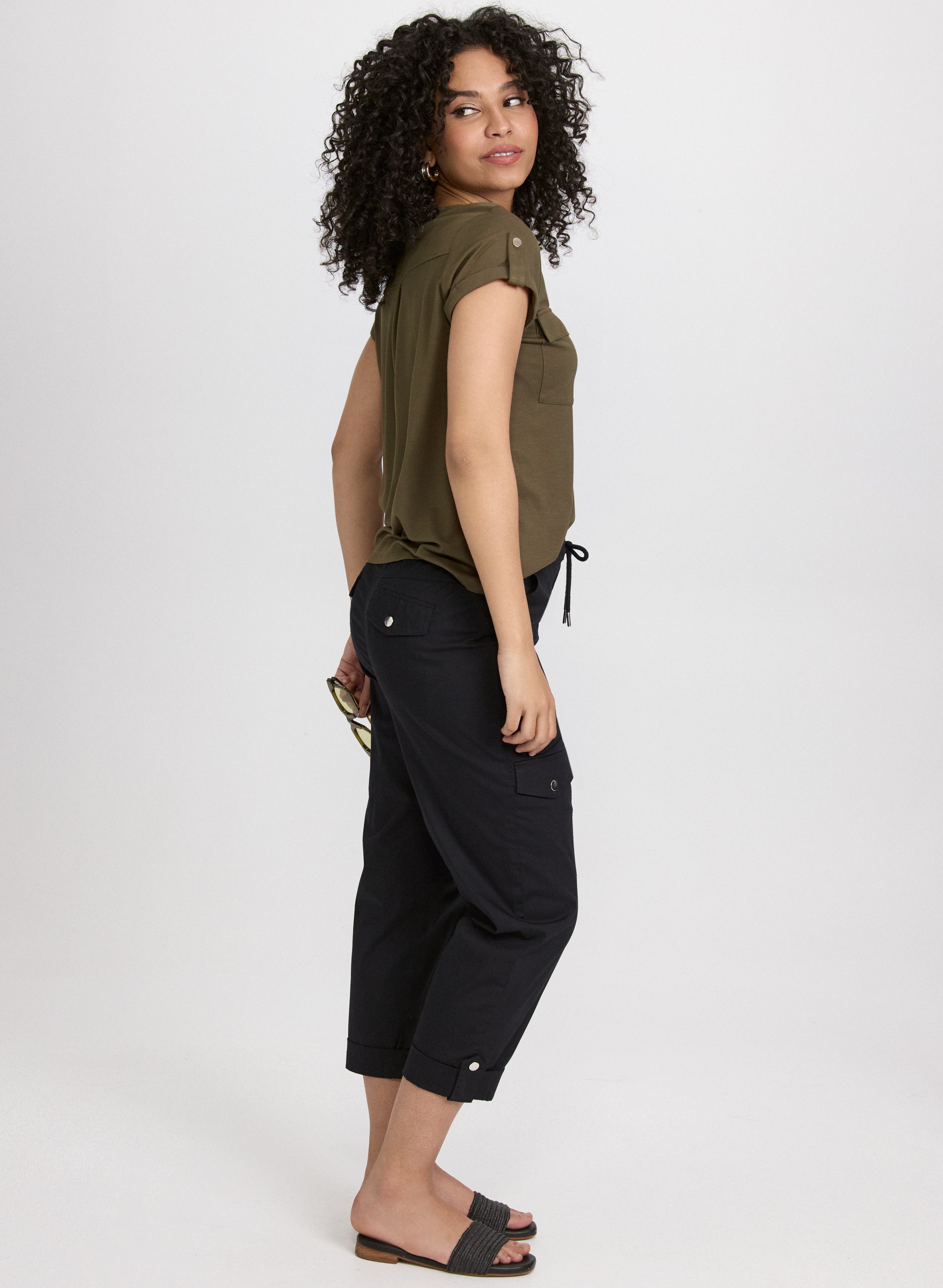 Cotton Drawstring Waist Cargo Capris