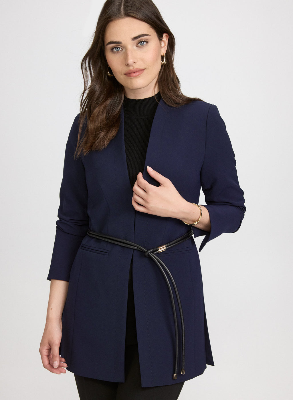Belted Collarless Blazer