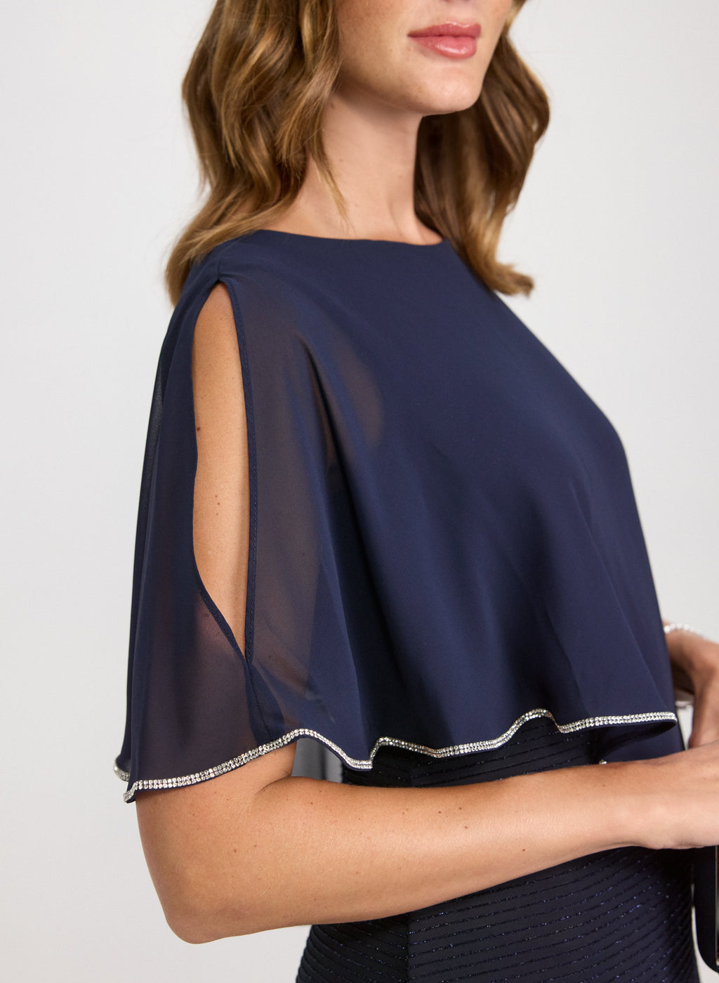 Chiffon Poncho & Metallic Knit Dress