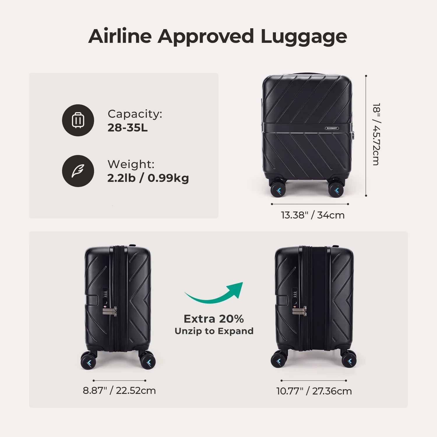 Daren 16-20 Inch Lightweight Hardside Carry-On Suitcase